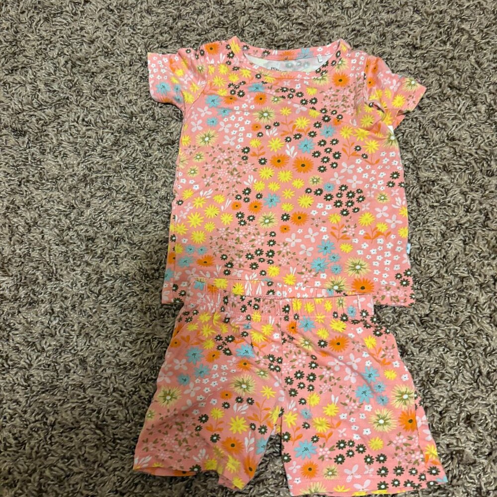 Posh Peanut Pajamas 6-12 Months Shorts Short Sleeve Pink Floral Print Bamboo